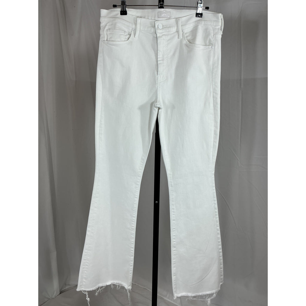 Mother White Cotton High Waist Fray Hem Flare Jeans Size 33