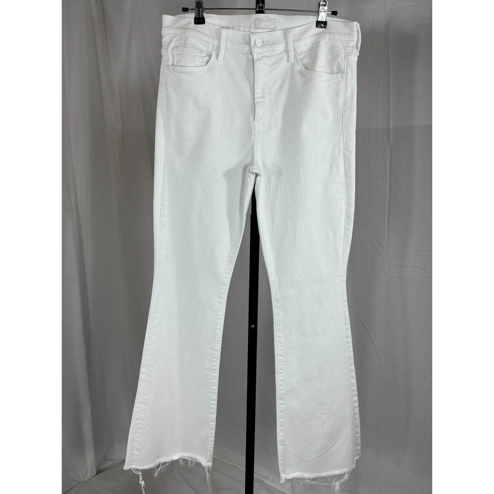 Mother White Cotton High Waist Fray Hem Flare Jeans Size 33