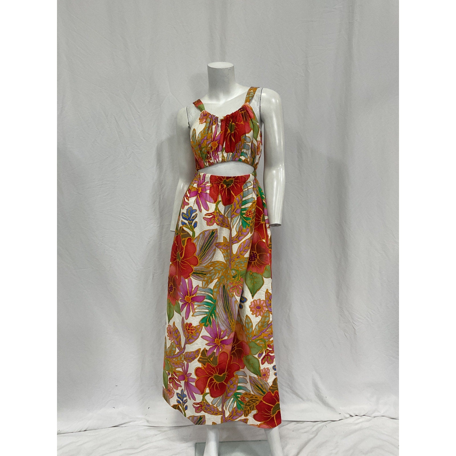 Mara Hoffman 'Bettina' Red Cotton Cutout Floral-Print Organic Cotton-Jacquard Midi Dress Size XS