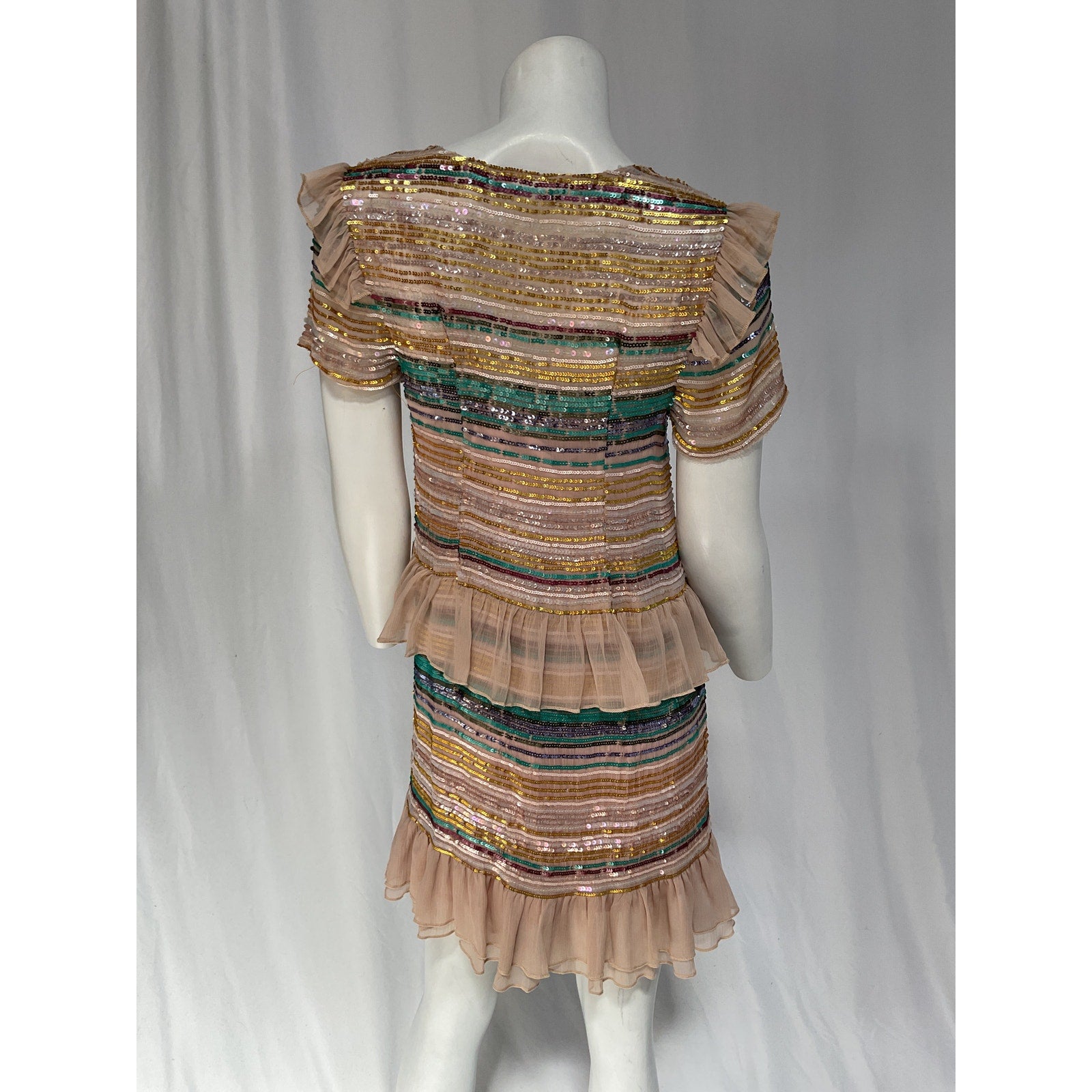 Tularosa 'Mason' Pink Sequin Embellished Georgette Ruffle Trim Dress Size S