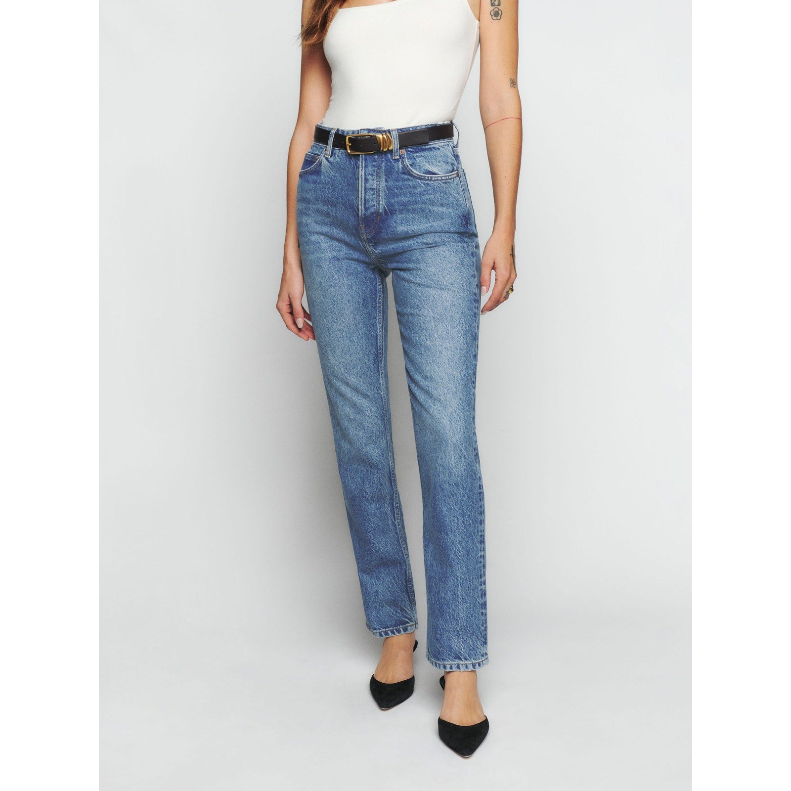 Reformation 'Cynthia' Blue Cotton High Rise Straight Jeans Size 27