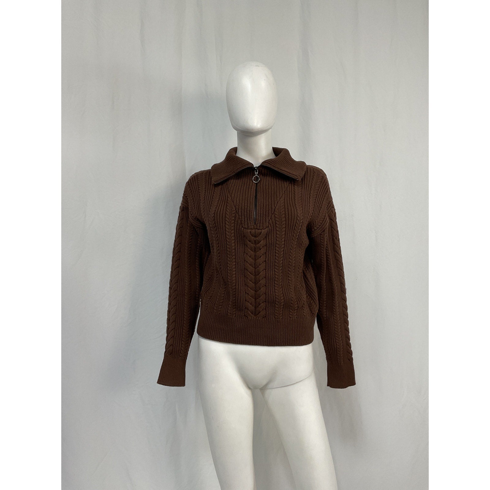 Reformation 'Lucca' Bown Cotton Cable Half Zip Sweater Size XS
