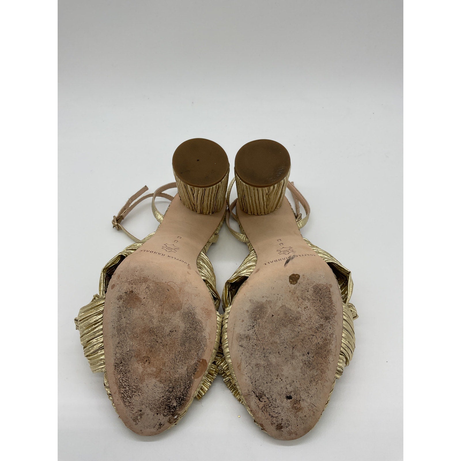 Loeffler Randall 'Camellia' Gold Leather  Knotted Lam� Sandals Size 9