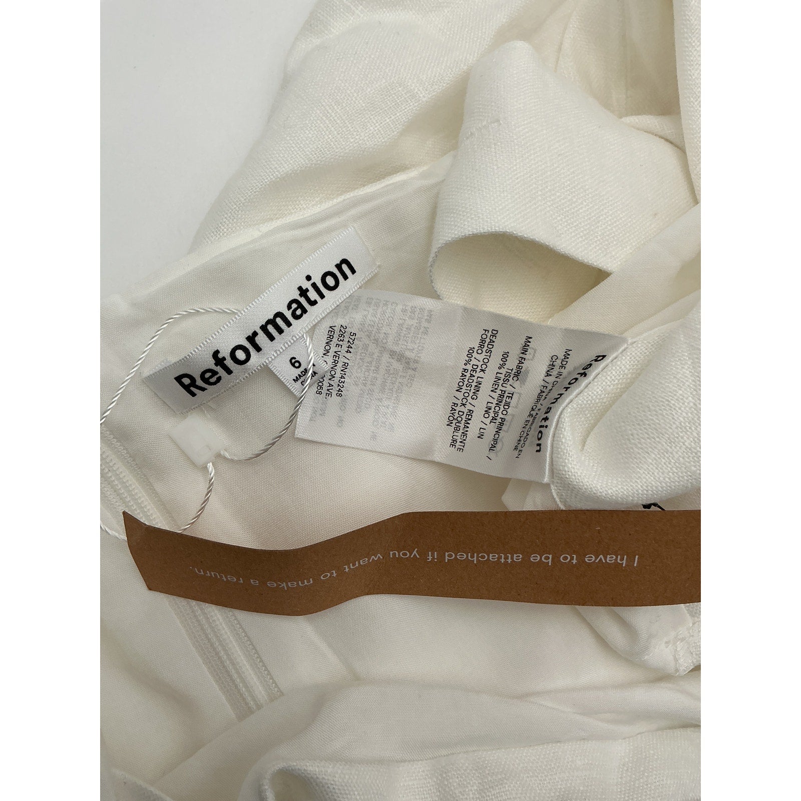 Reformation 'Elana' White Linen Mini Dress Size 6