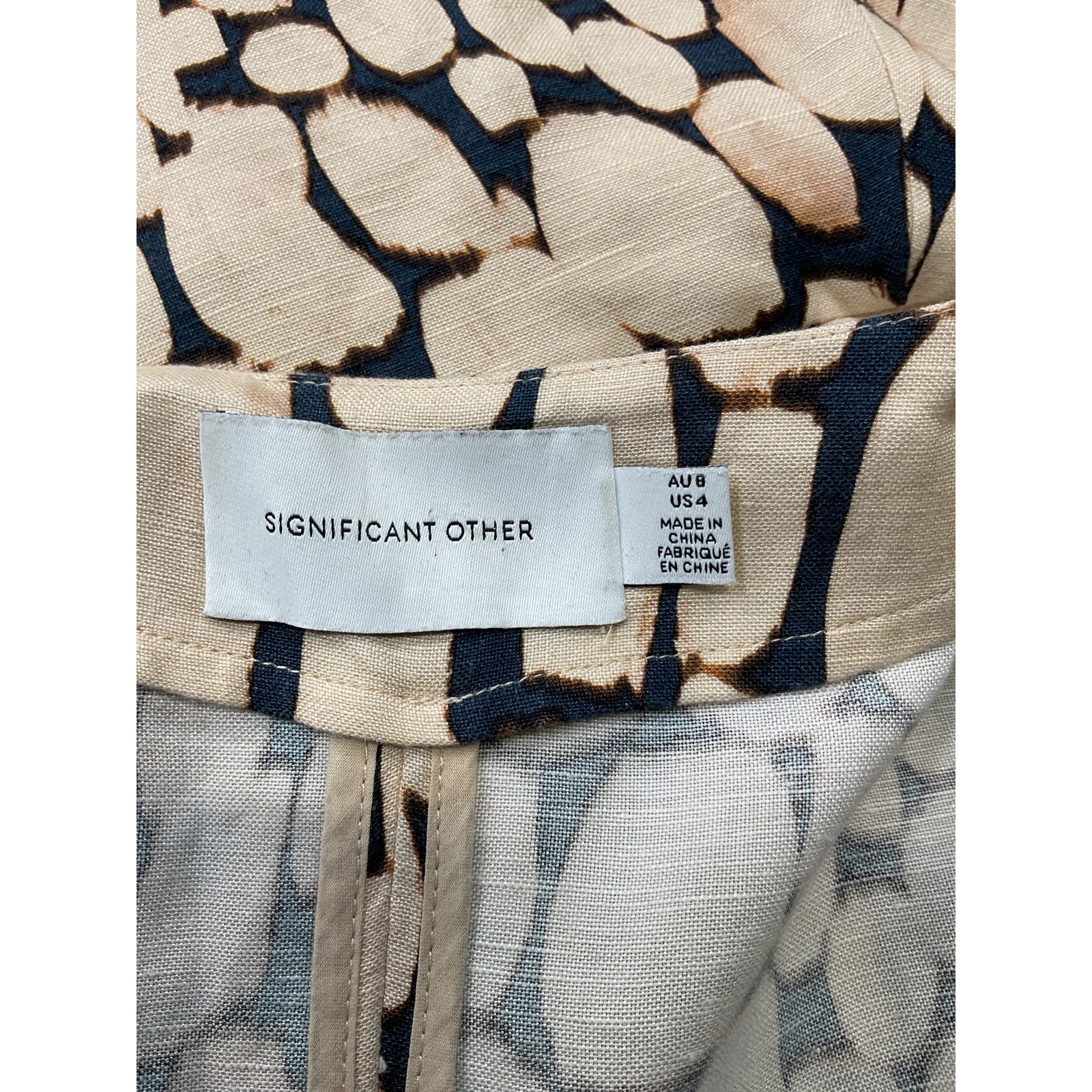 Significant Other 'Porto' Beige Linen Printed Mini Wrap Dress Size 4