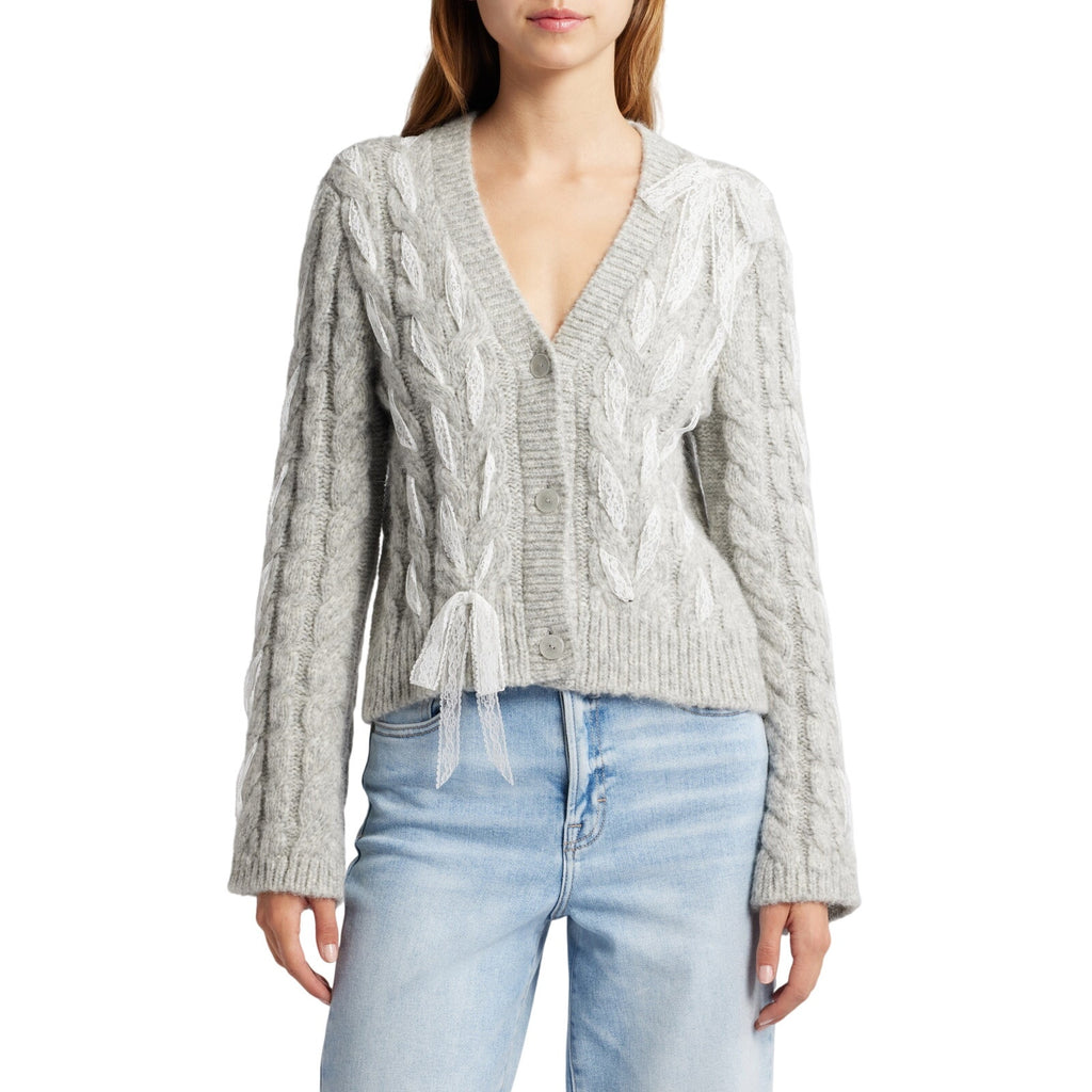 Loveshackfancy 'Louella' Silver Alpaca Cable Knit Cardigan Size XL