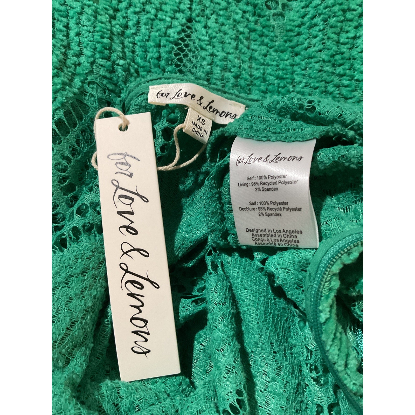 For Love & Lemons 'Victoria' Green Cupro Maxi Dress Size XS