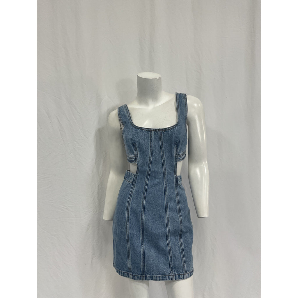 Grlfrnd 'Vivi' Blue Cotton Cut Out Tank Dress Size XS