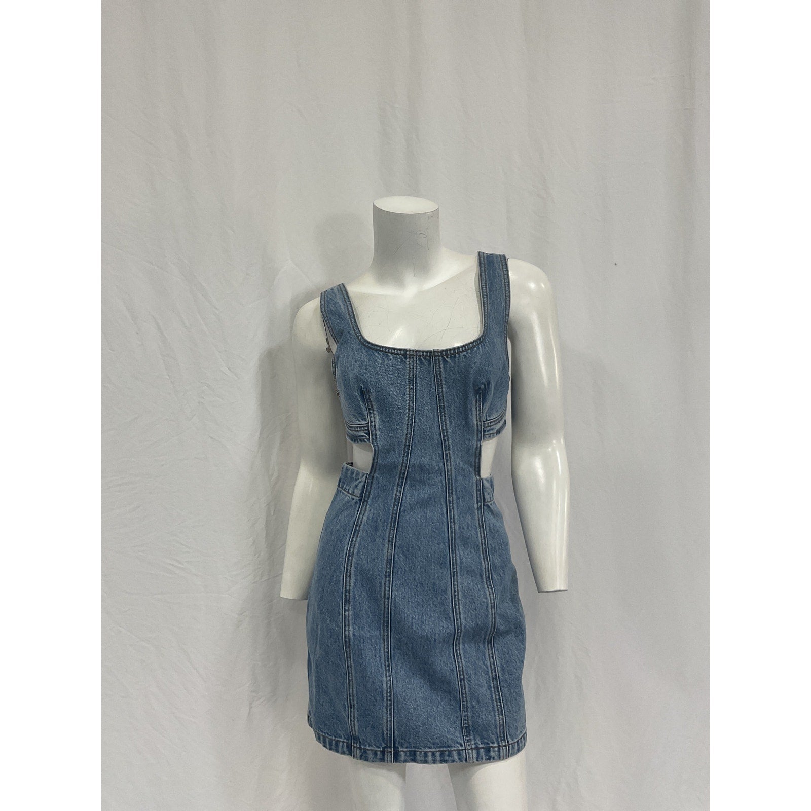 Grlfrnd 'Vivi' Blue Cotton Cut Out Tank Dress Size XS
