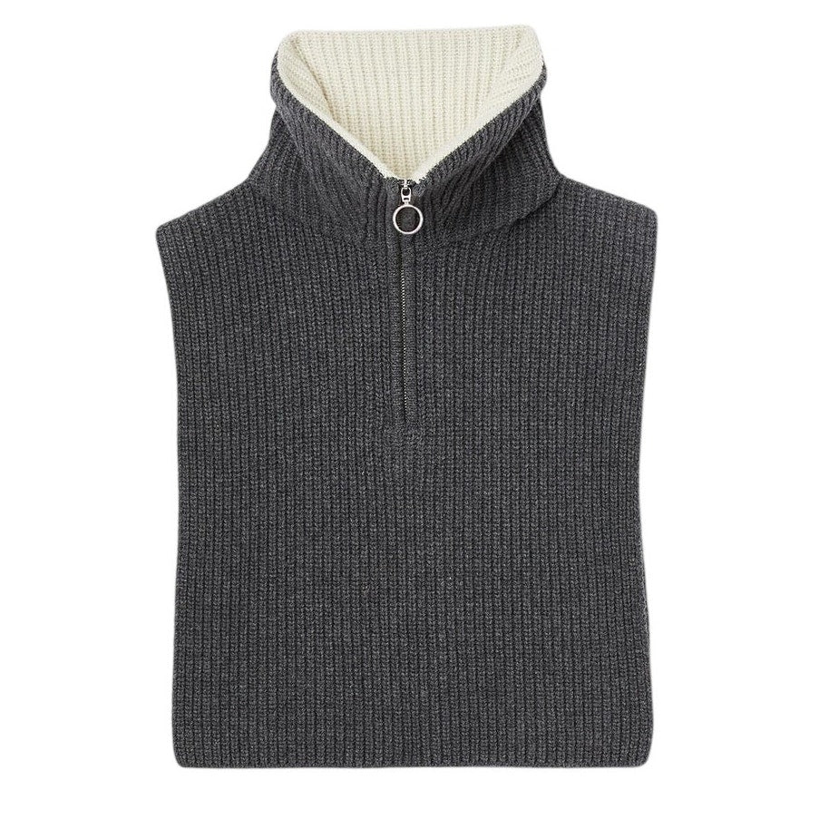 Sandro Ribbed Grey Half-Zip Scarf