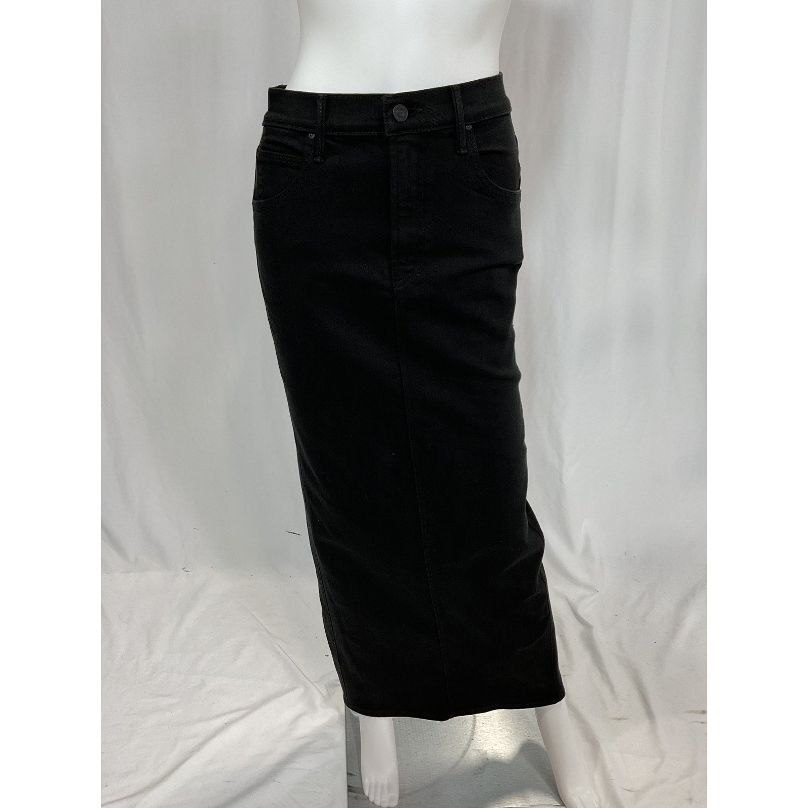 Mother 'The Flagpole' Black Denim Midi Skirt Size 26