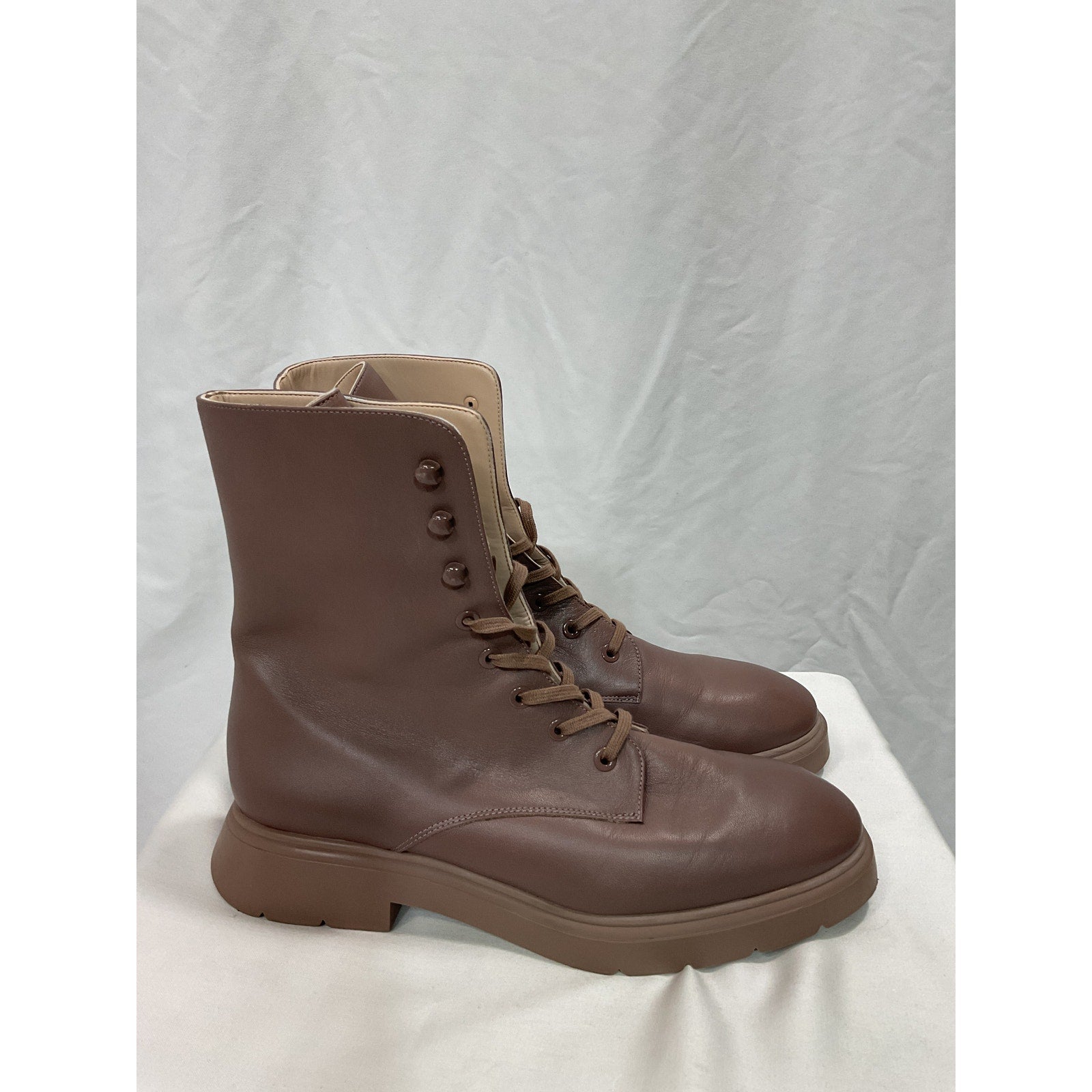 Stuart Weitzman 'Mckenzee' Brown Mid Calf Combat Boot Size 7.5