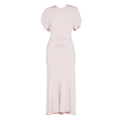 Victoria Beckham Elegant Blush Gathered Waist Midi Dress Size 14 UK / US 10
