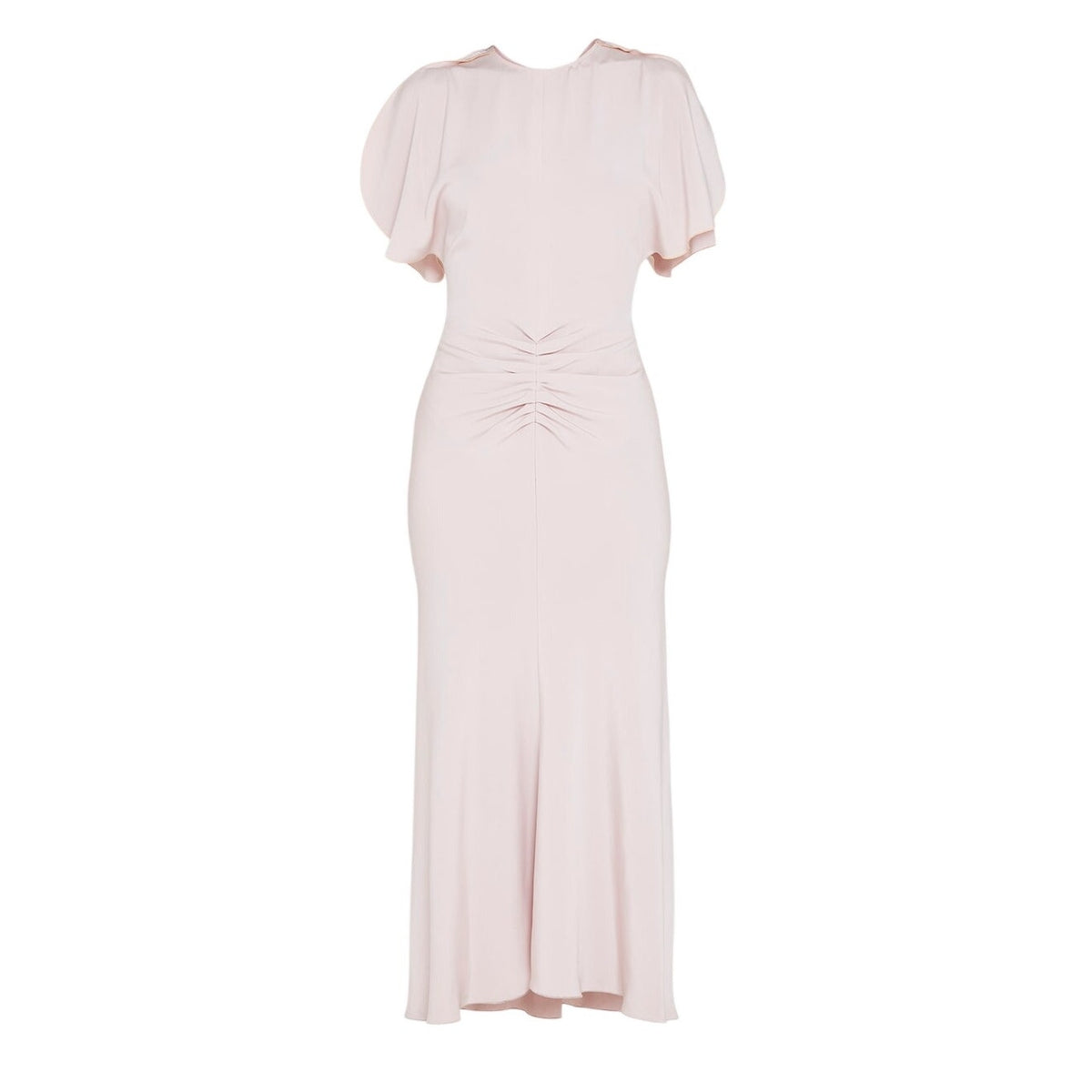 Victoria Beckham Elegant Blush Gathered Waist Midi Dress Size 14 UK / US 10