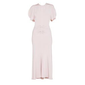 Victoria Beckham Elegant Blush Gathered Waist Midi Dress Size 14 UK / US 10