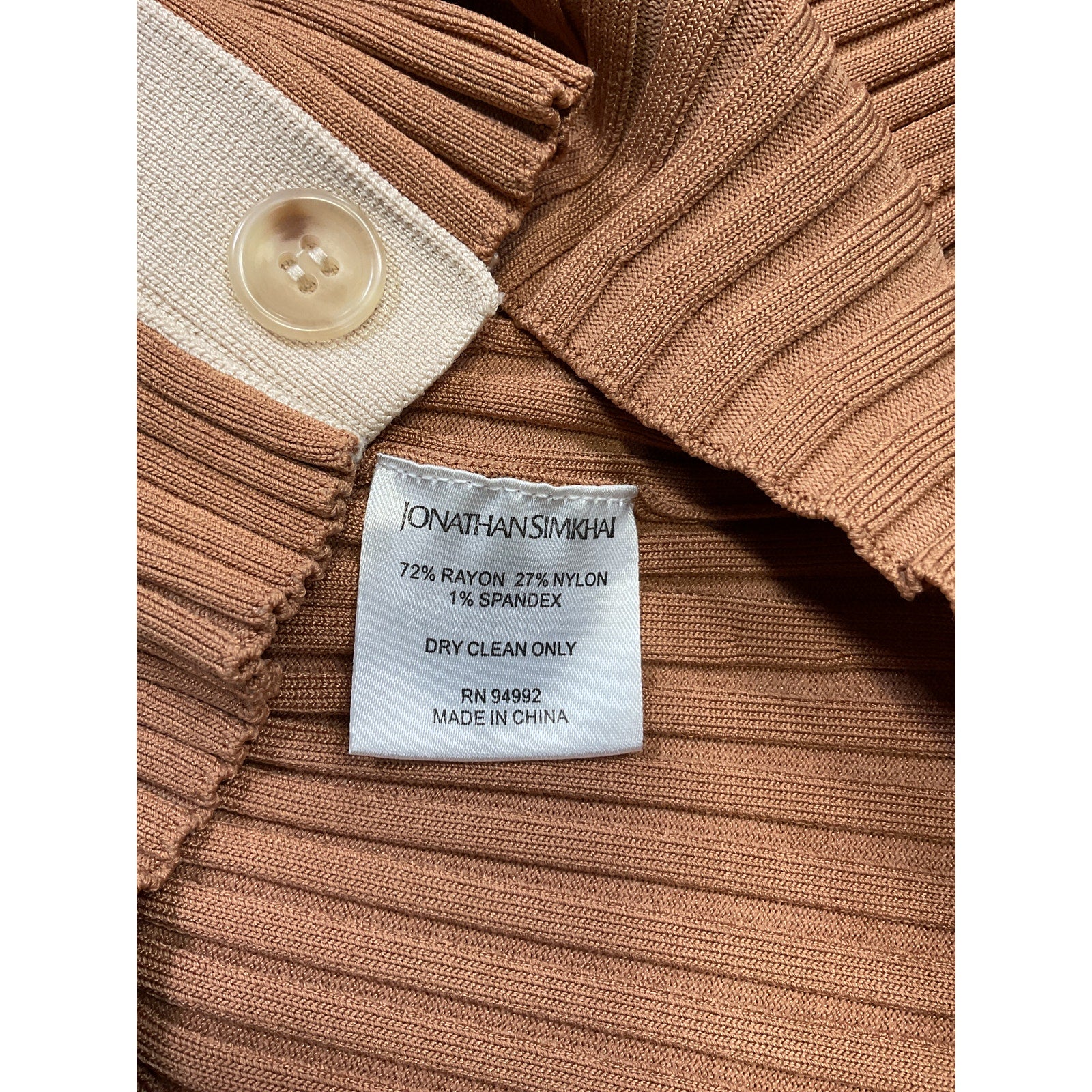 Simkhai 'Elsie' Tan Rayon Compact Cut Out Polo Cardigan Size S