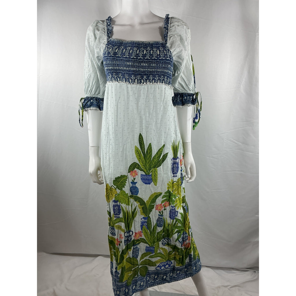 Farm Rio 'Vase' White Cotton Forest Maxi Dress Size M