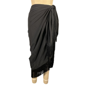 Simkhai Fringed Black Clemmy Sarong Skirt Size XS-S