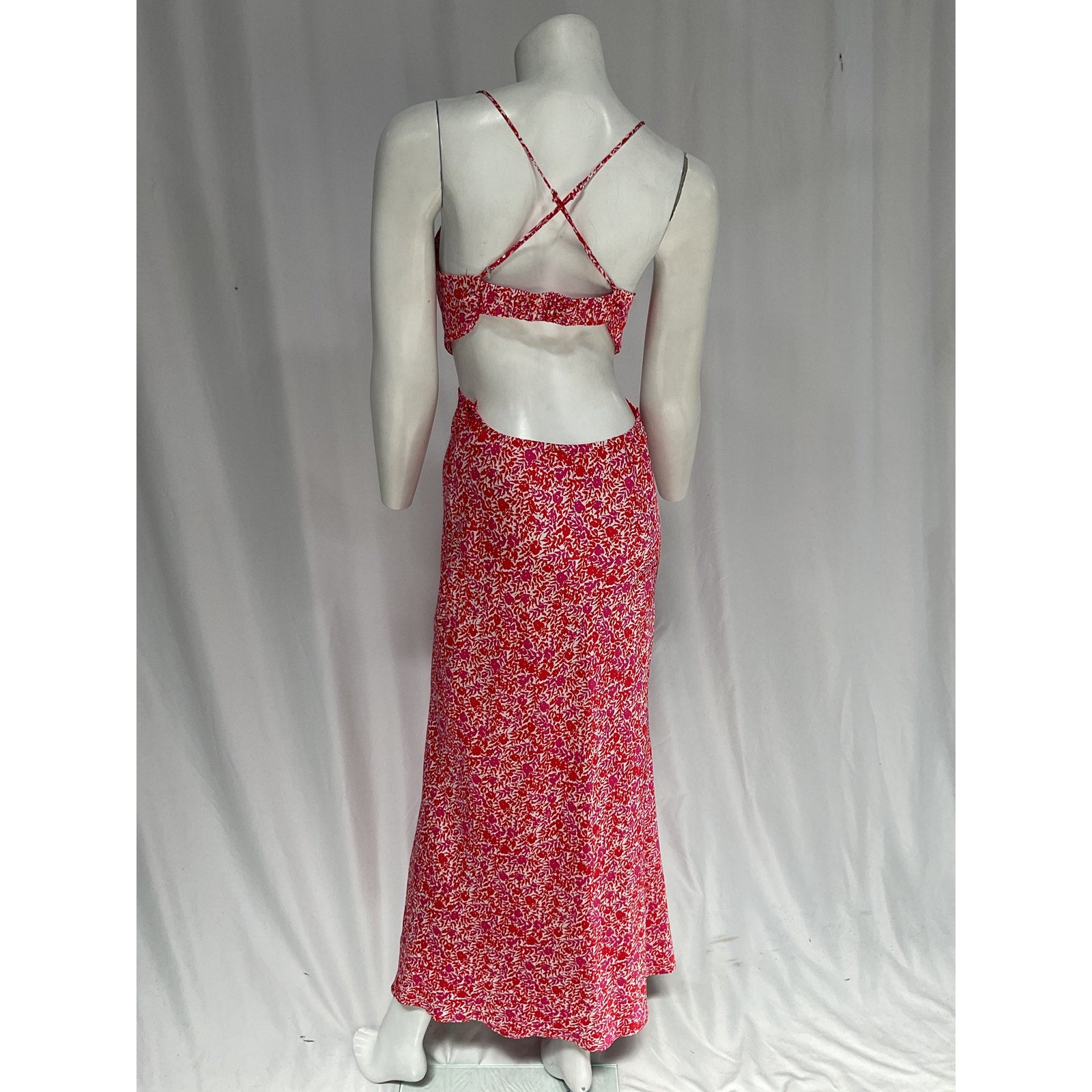 Astr The Label 'Colette' Red Floral Satin Cutout Midi Dress Size S