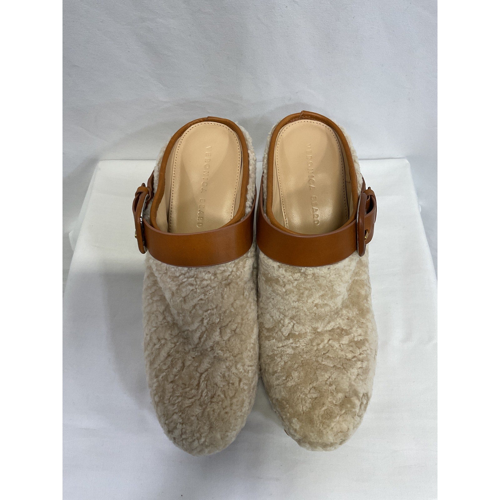 Veronica Beard 'Dacey Shearling' Beige Mules Size 10
