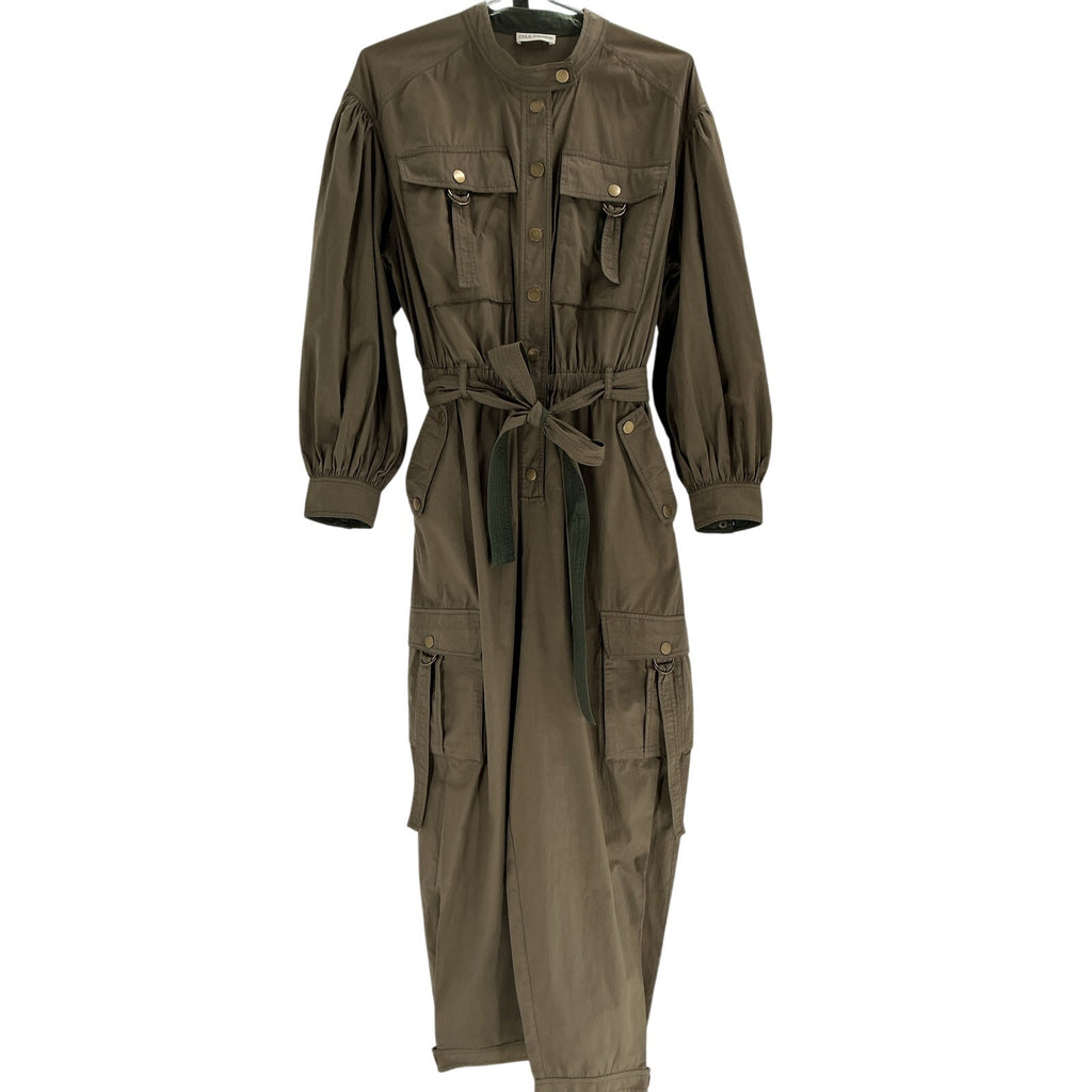 Ulla Johnson 'Reverie' Green Cotton Belted Cotton-Poplin Jumpsuit Size 8