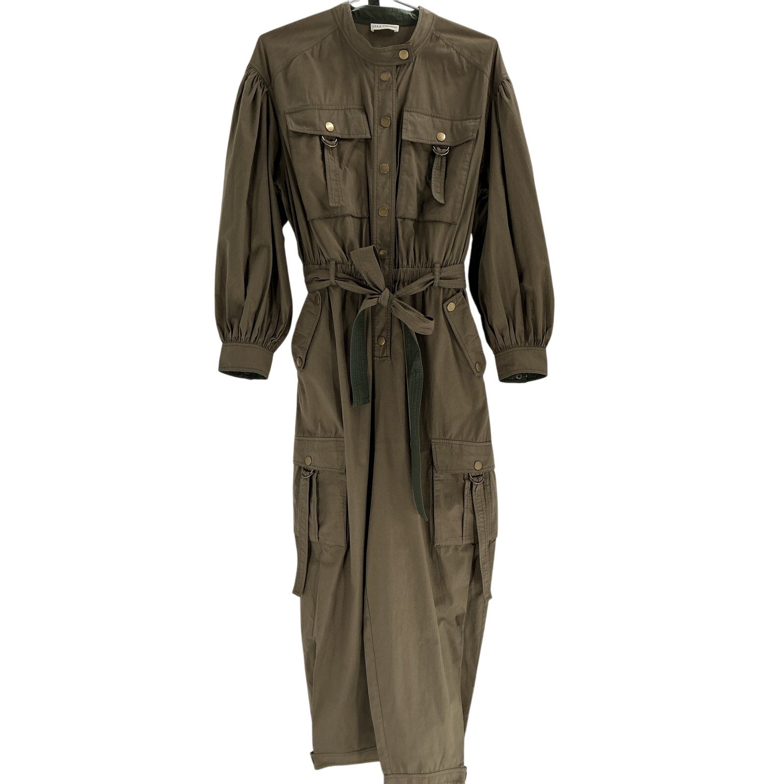 Ulla Johnson 'Reverie' Green Cotton Belted Cotton-Poplin Jumpsuit Size 8