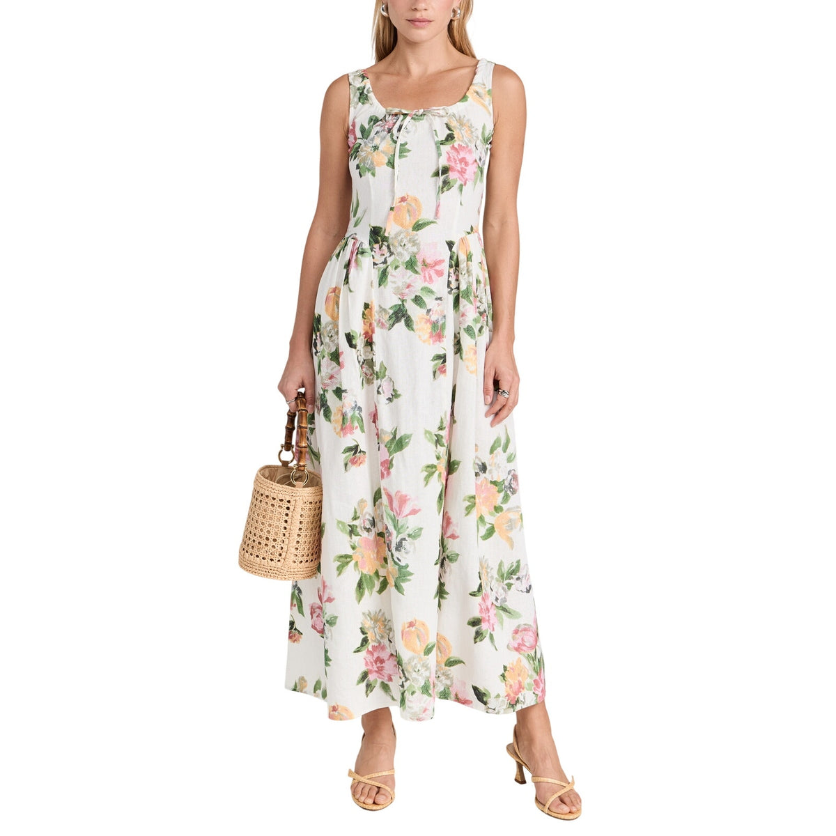 Tach Clothing Floral Linen Multicolor Shisha Maxi Dress Size L