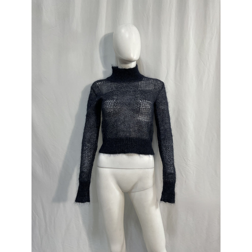 Woolrich See-Through Blue Cashmere  Mohair Wool Blend Knit Top Size XS