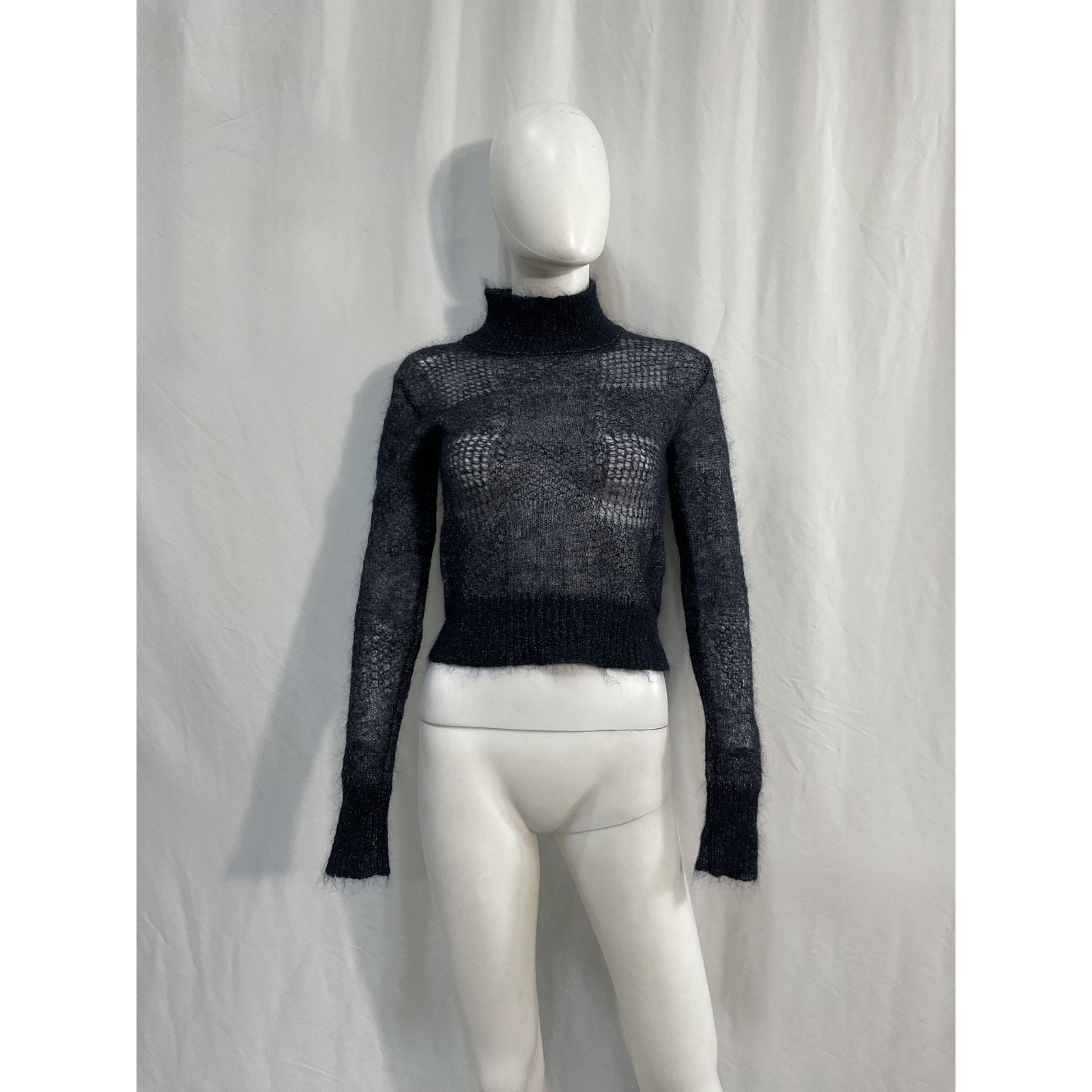 Woolrich See-Through Blue Cashmere  Mohair Wool Blend Knit Top Size XS