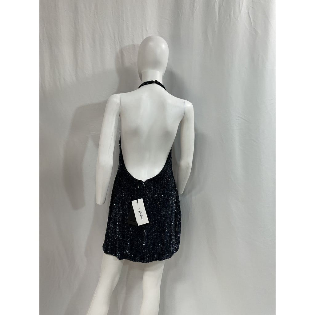 Retrofete 'Alexis' Black Halterneck Sequin Dress Size S - NWT