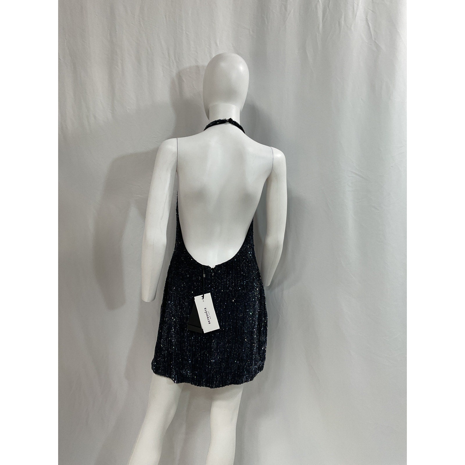 Retrofete 'Alexis' Black Halterneck Sequin Dress Size S - NWT