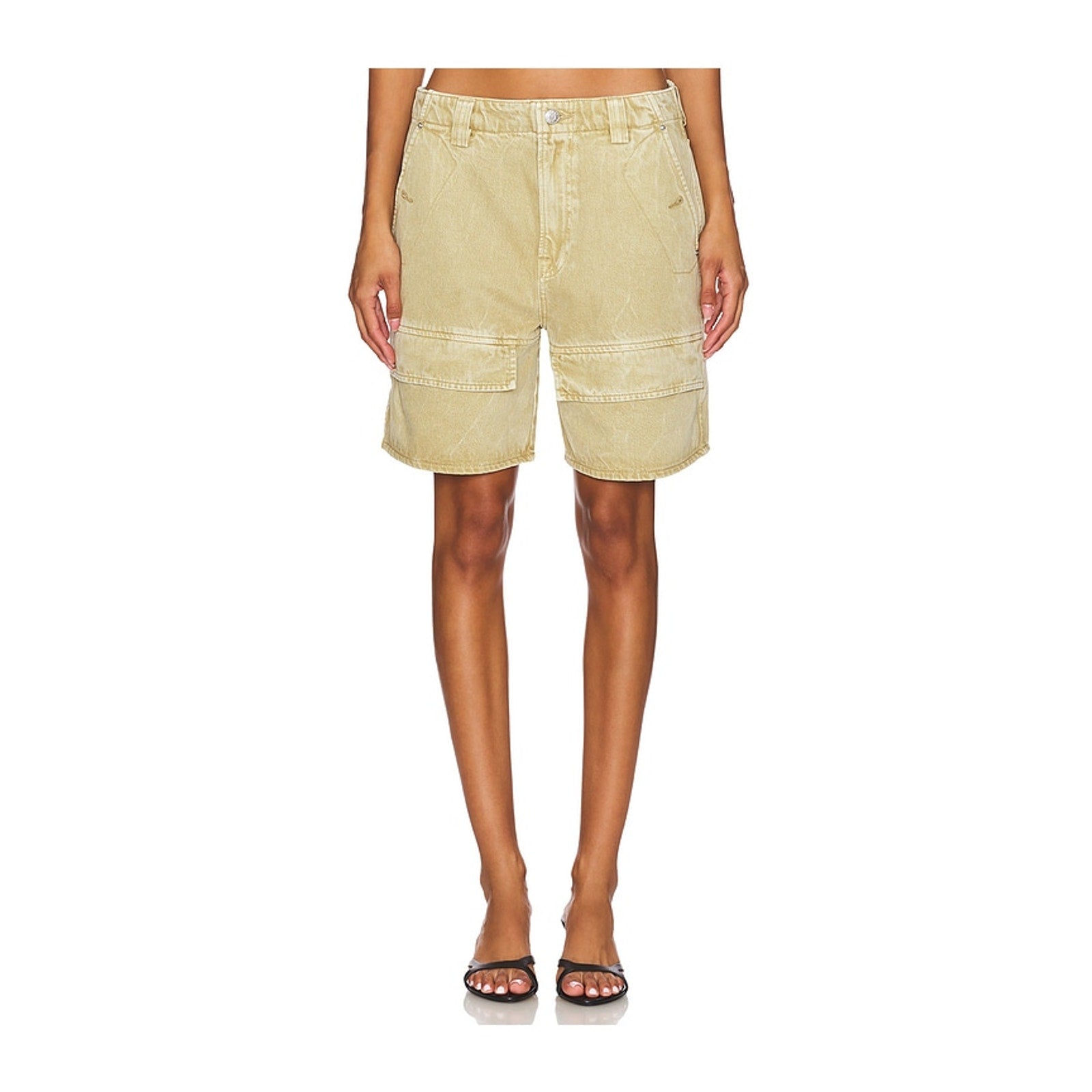 Grlfrnd 'Lindsey' Green Cotton Long Cargo Short Size 27