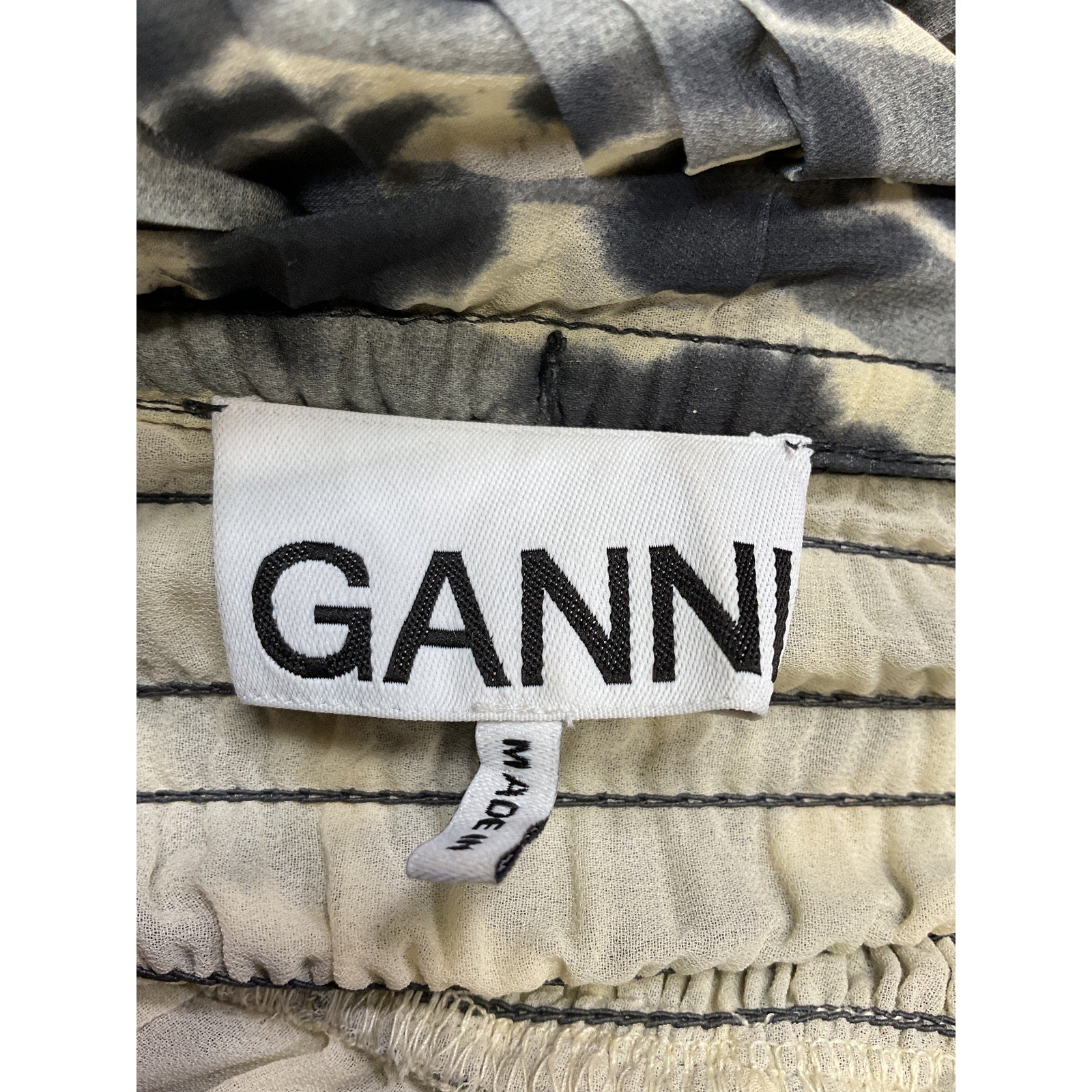 Ganni Pleated Black Polyester Georgette Smock Midi Strap Dress Size 32