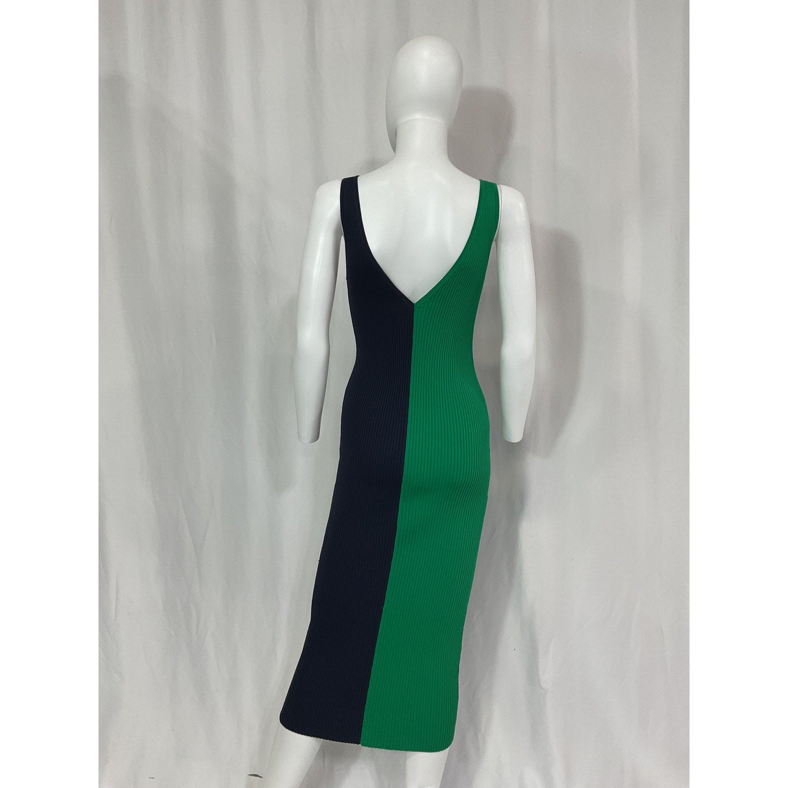 Staud 'Dana' Black Sleeveless Colorblock Ribbed Body-Con Midi V Neck V Back Dress Size S