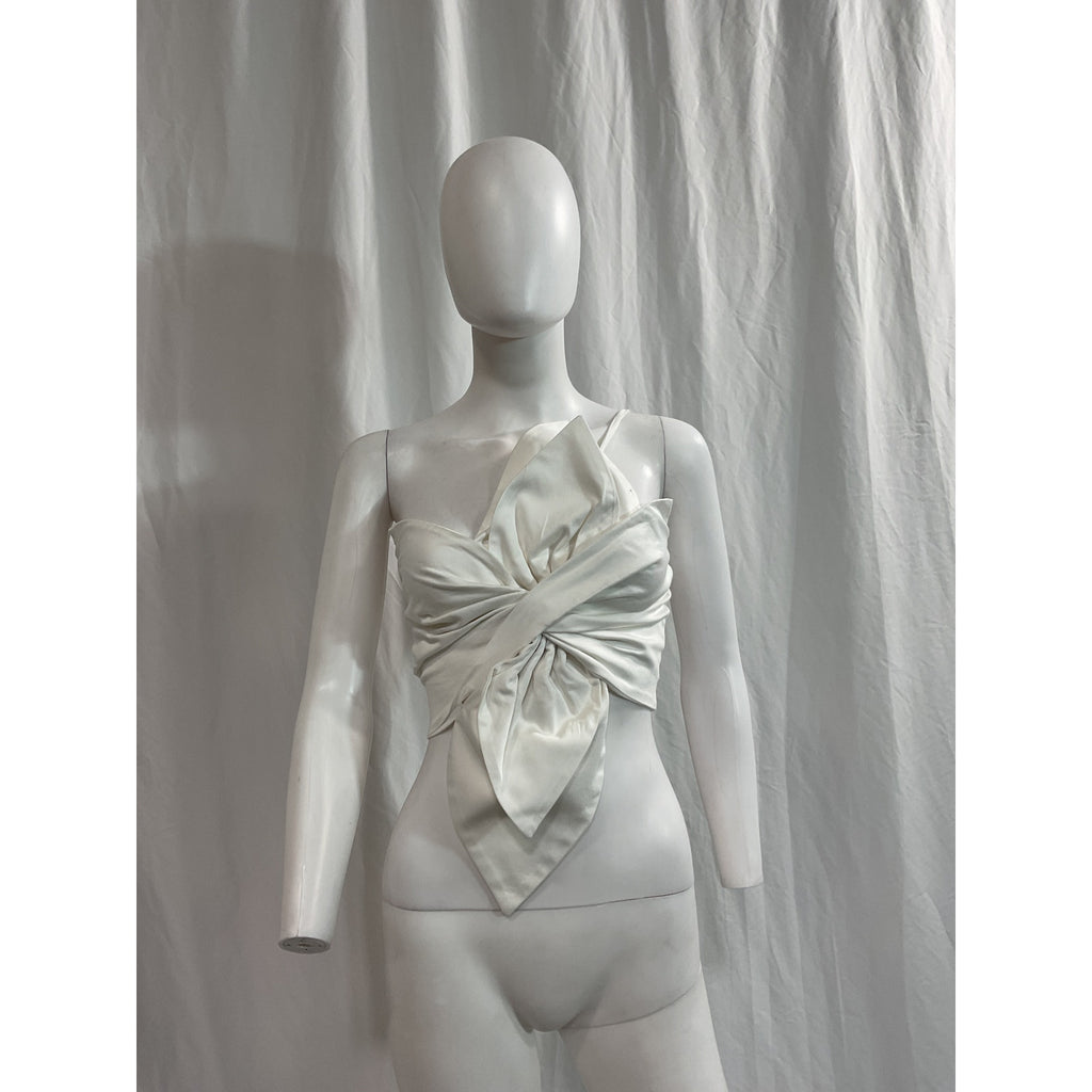 Just Bee Queen 'Orchid' White Off Shoulder Bow Detail Twill Top Size XS