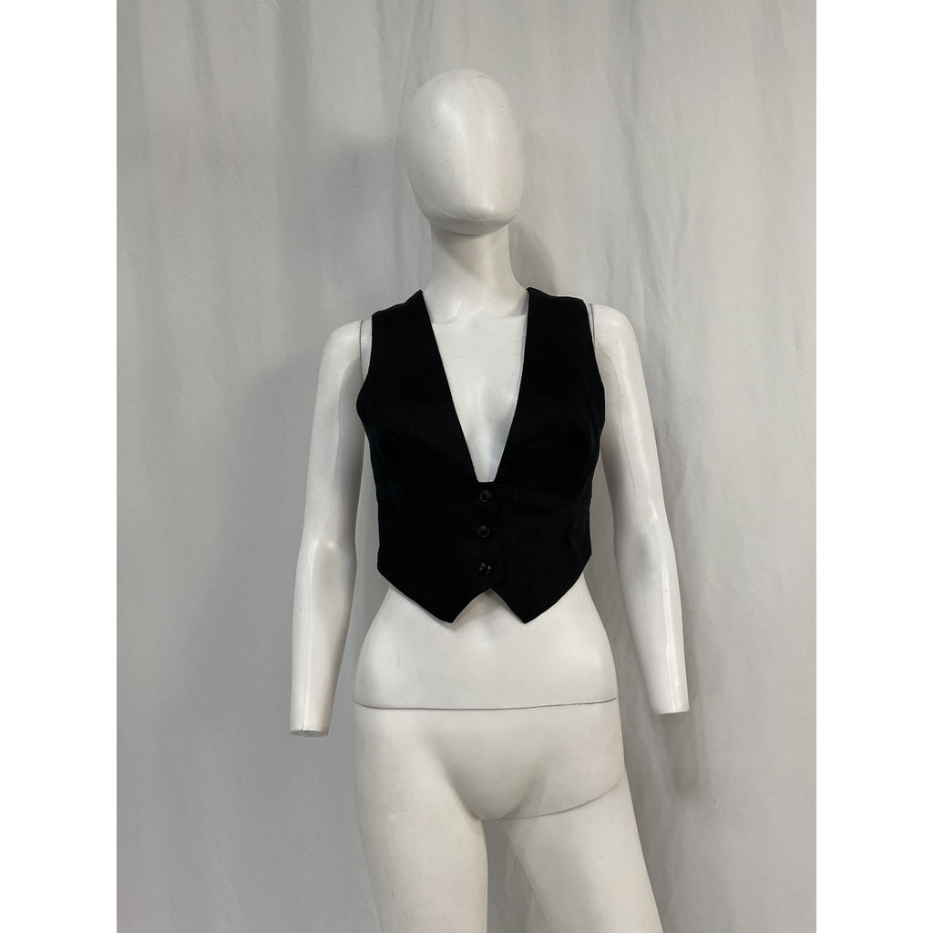 Reformation 'Sofia' Black Linen Cropped Linen Vest Size 4
