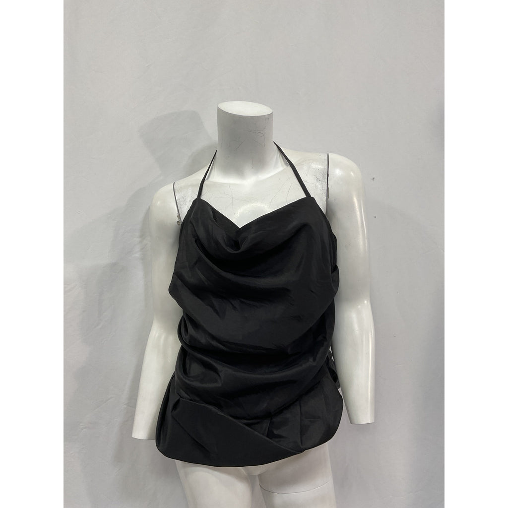 Simkhai 'Hailee' Black Taffeta Draped Halter Top Size 10 - NWT