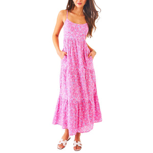 Roller Rabbit Floral Pink Anneli Midi Dress Size M