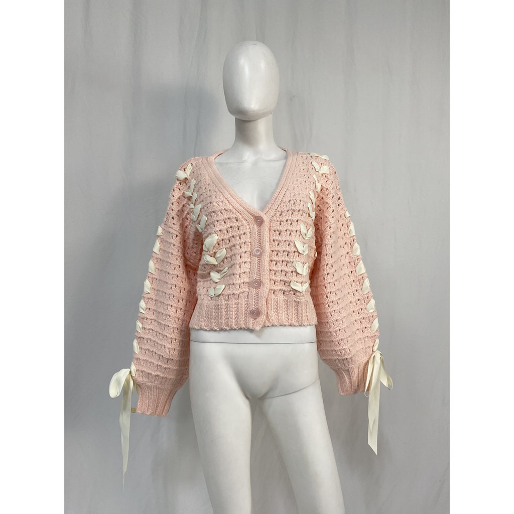 For Love & Lemons 'Laurel' Pink Acrylic Cardigan Size XS