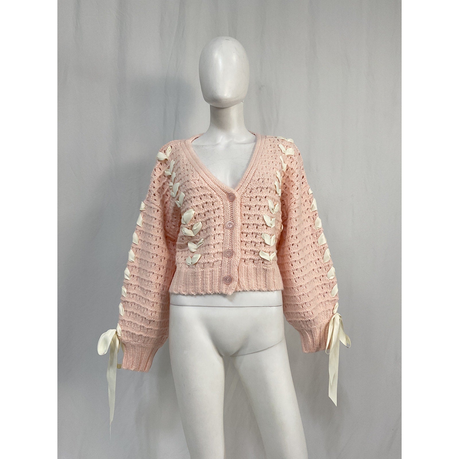 For Love & Lemons 'Laurel' Pink Acrylic Cardigan Size XS