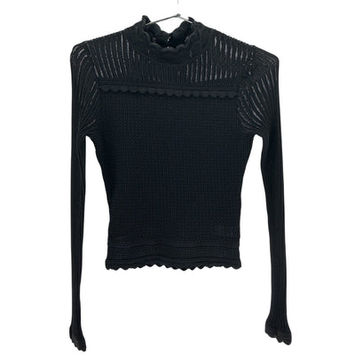 The Kooples Scalloped Black Pointelle Knit Top Size 1