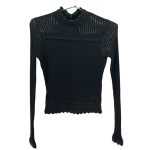 The Kooples Scalloped Black Pointelle Knit Top Size 1
