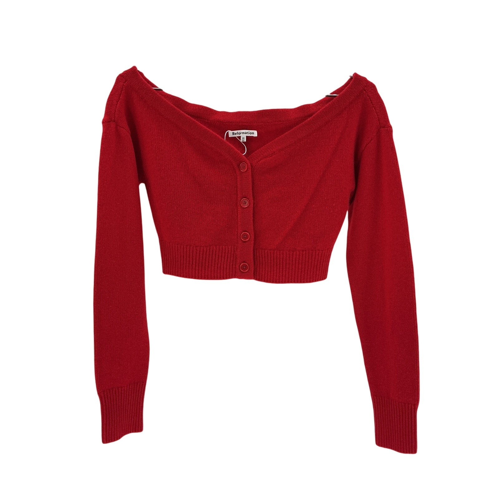 Reformation 'Millie' Red Cashmere Off The Shoulder Cardigan Size XS