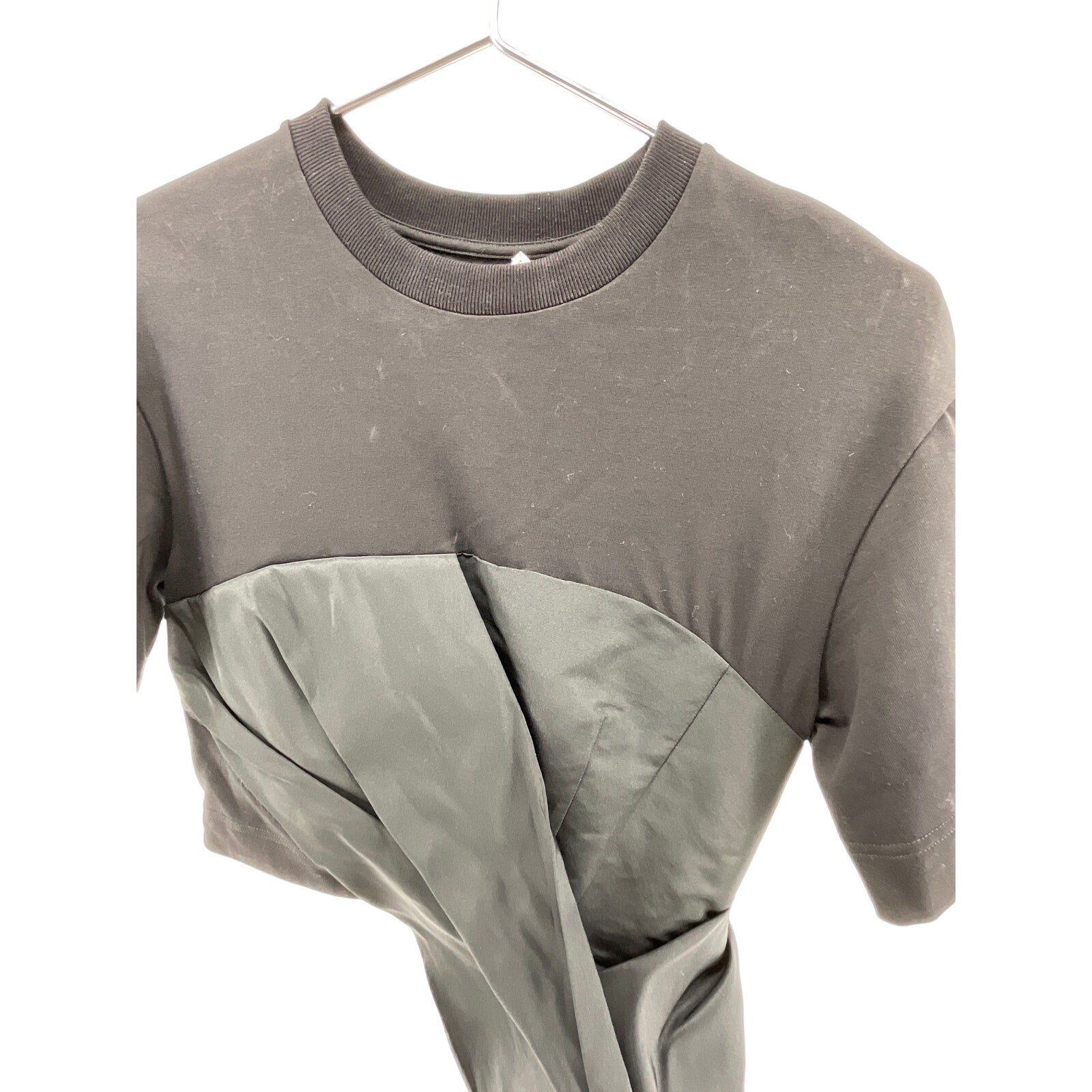 Alexander Mcqueen Black Cotton Ss Crewneck W Side Drape Dtl Size 42