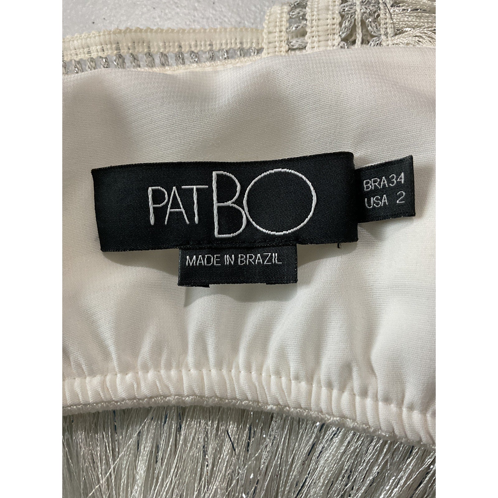 Patbo Cropped Metallic Silver Fringe Top Size 2