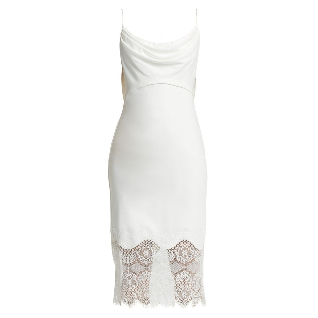 Tadashi Shoji 'Draped' White Sleeveless Lace-Trimmed Midi-Dress Size S