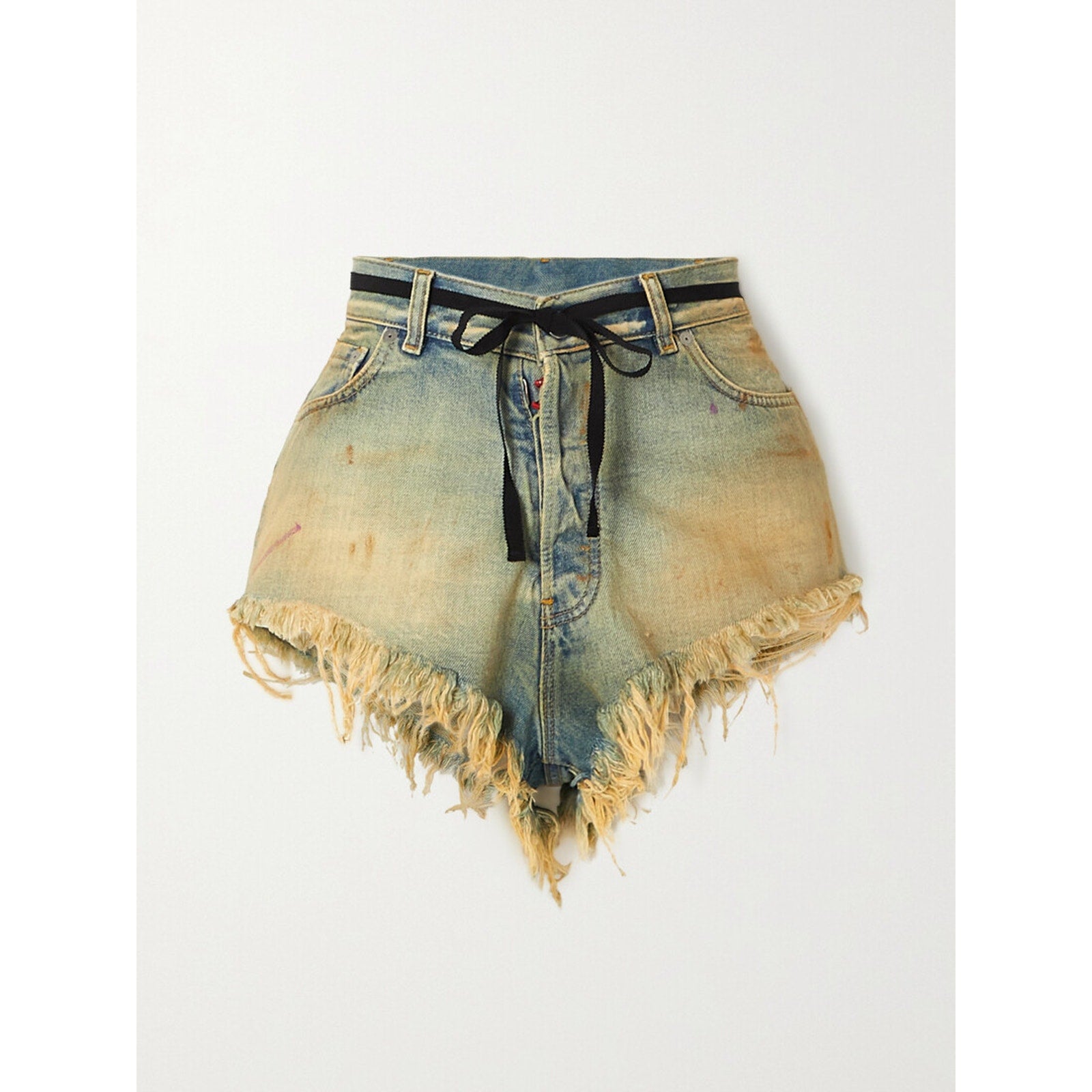 Maison Margiela Belted Blue Cotton Distressed Denim Shorts Size S / 6