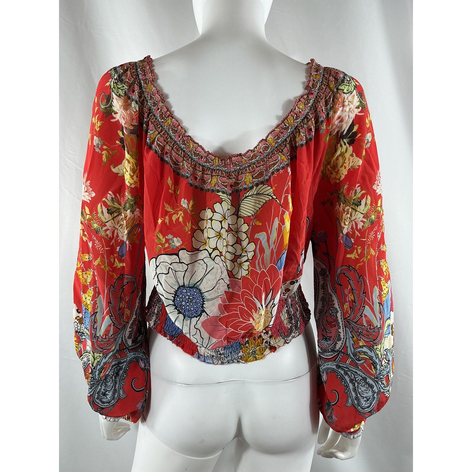 Camilla 'Shirred' Red Silk Waist Top Size L