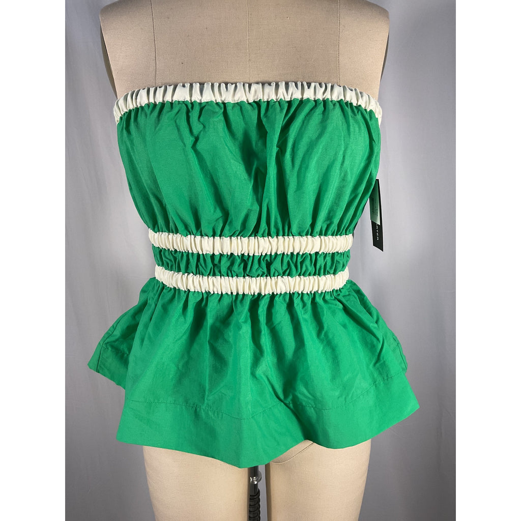 Molly Goddard 'Esme' Green Strapless Ruched Grosgrain-Trimmed Taffeta Top Size 4 - NWT