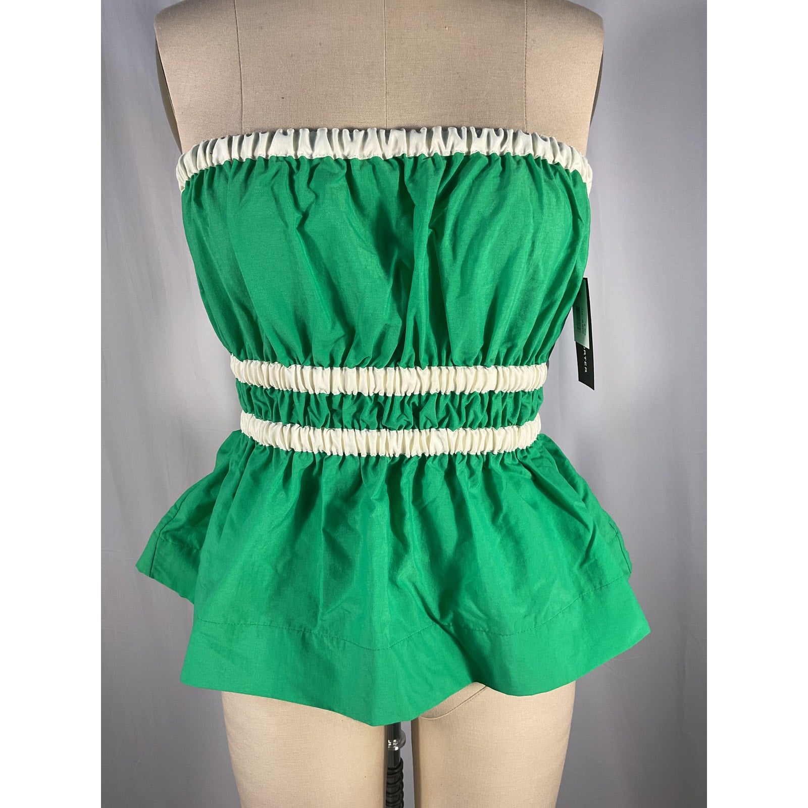 Molly Goddard 'Esme' Green Strapless Ruched Grosgrain-Trimmed Taffeta Top Size 4 - NWT